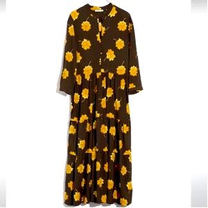 MADEWELL Button Front Tier Dress in Fall Flowers, Size L